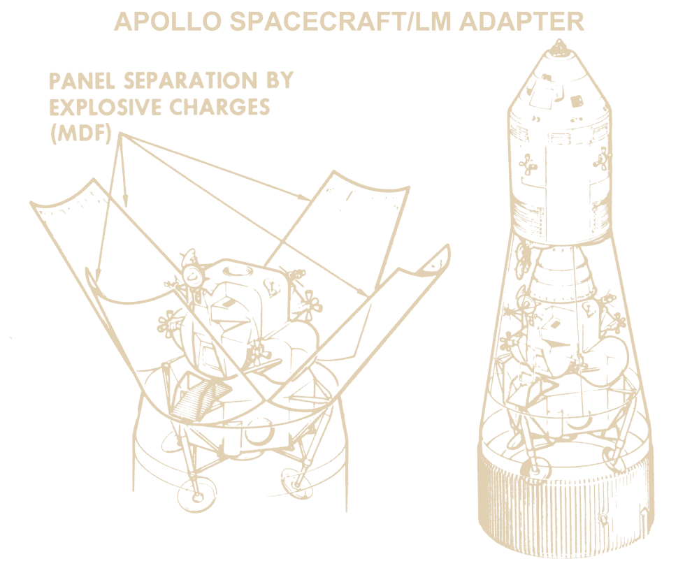 Apollo Spacecraft / LM Adapter, 1968 NASA familiarization plate, cream drawing.