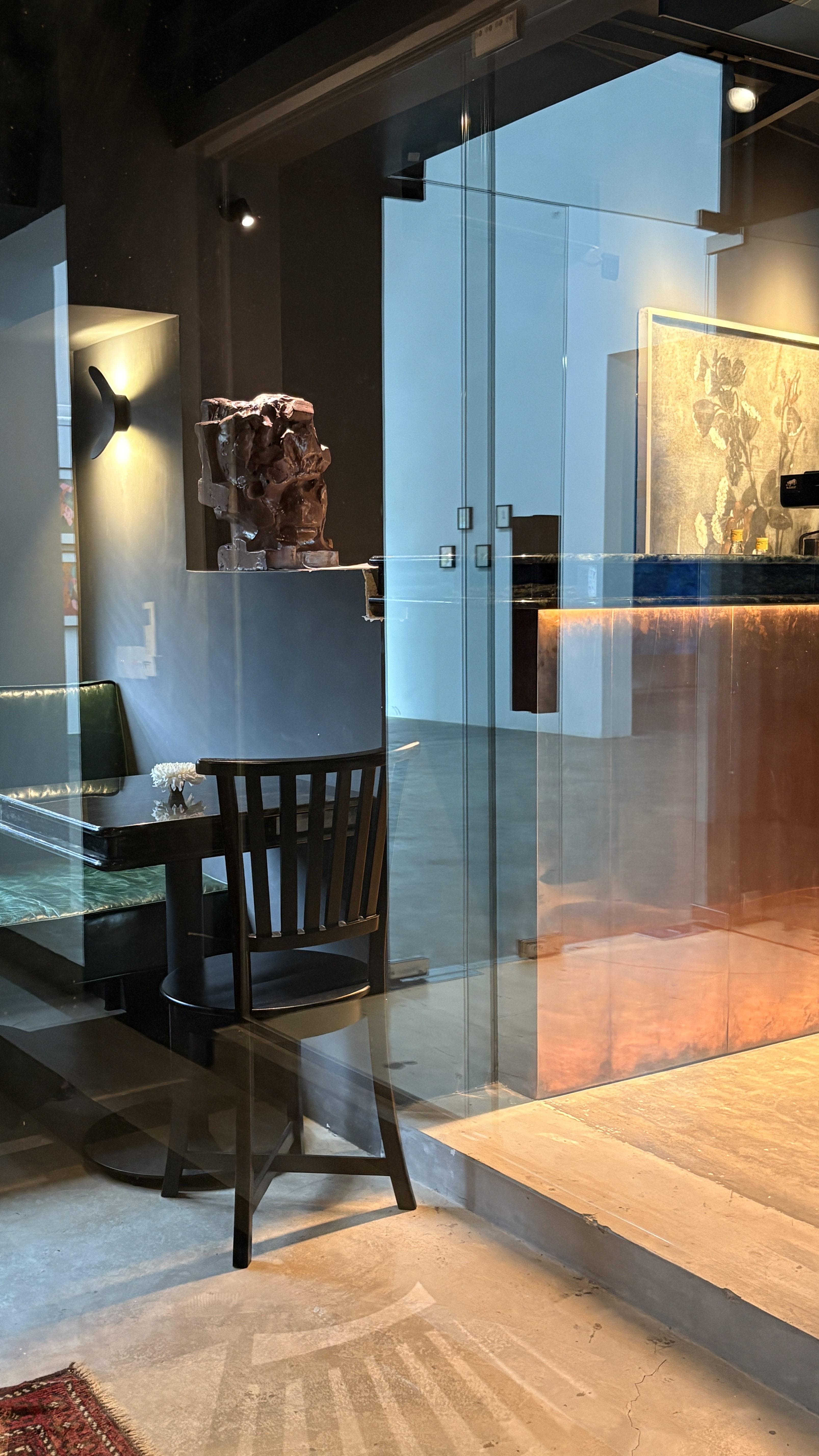 The window, sculpture and copper counter at Black Cat Edit