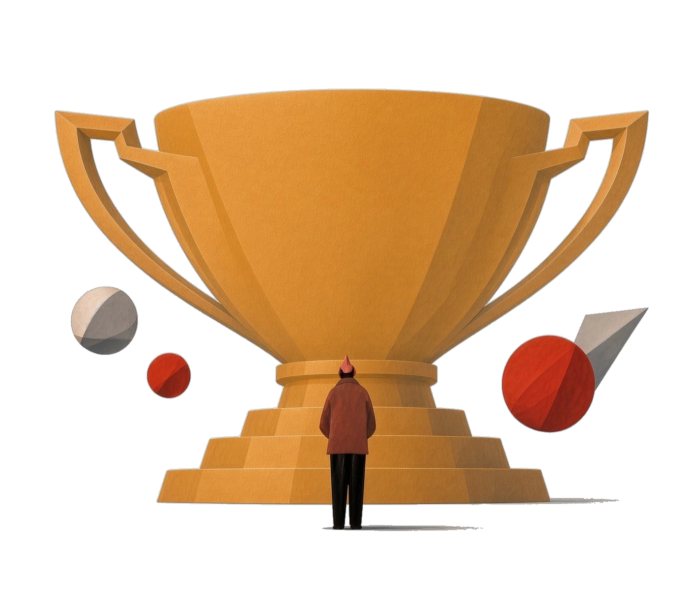 Transparent trophy illustration for client-first hearing care