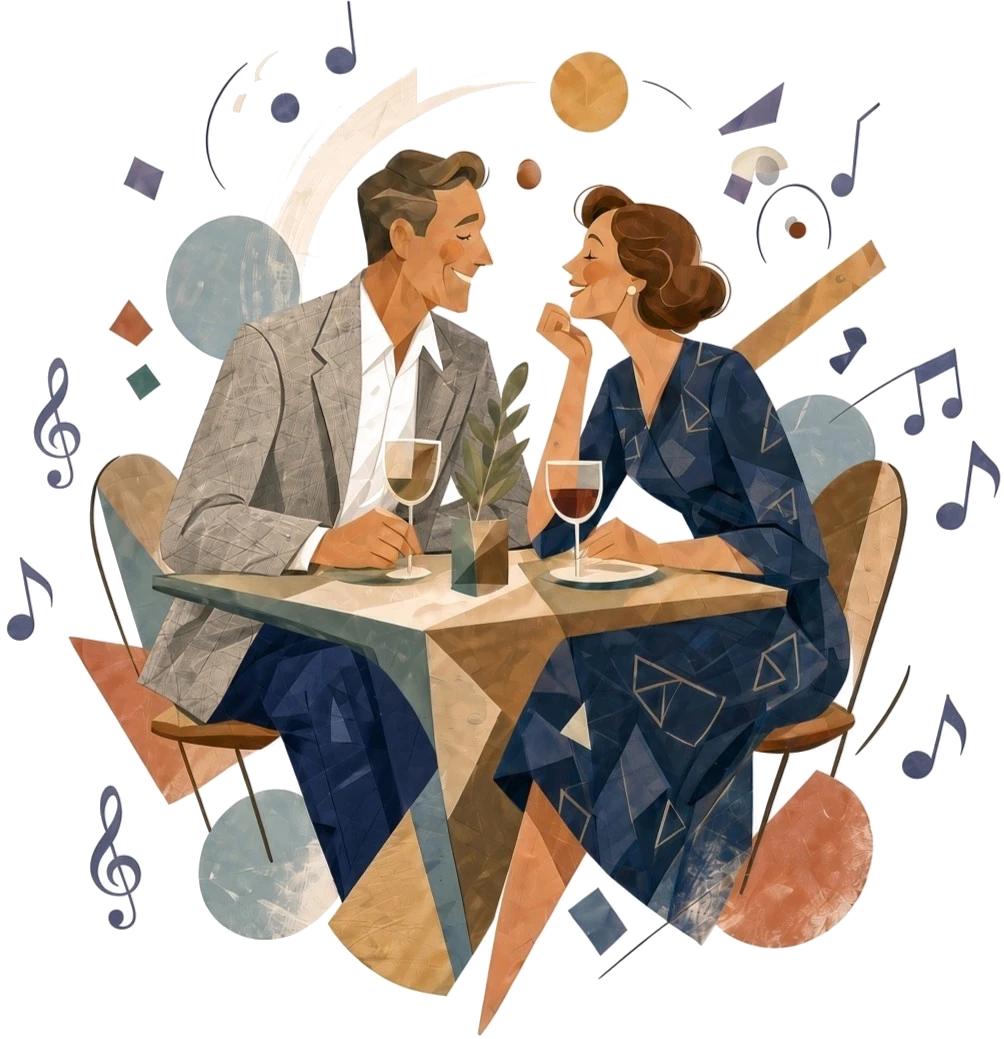 Couple enjoying conversation over dinner