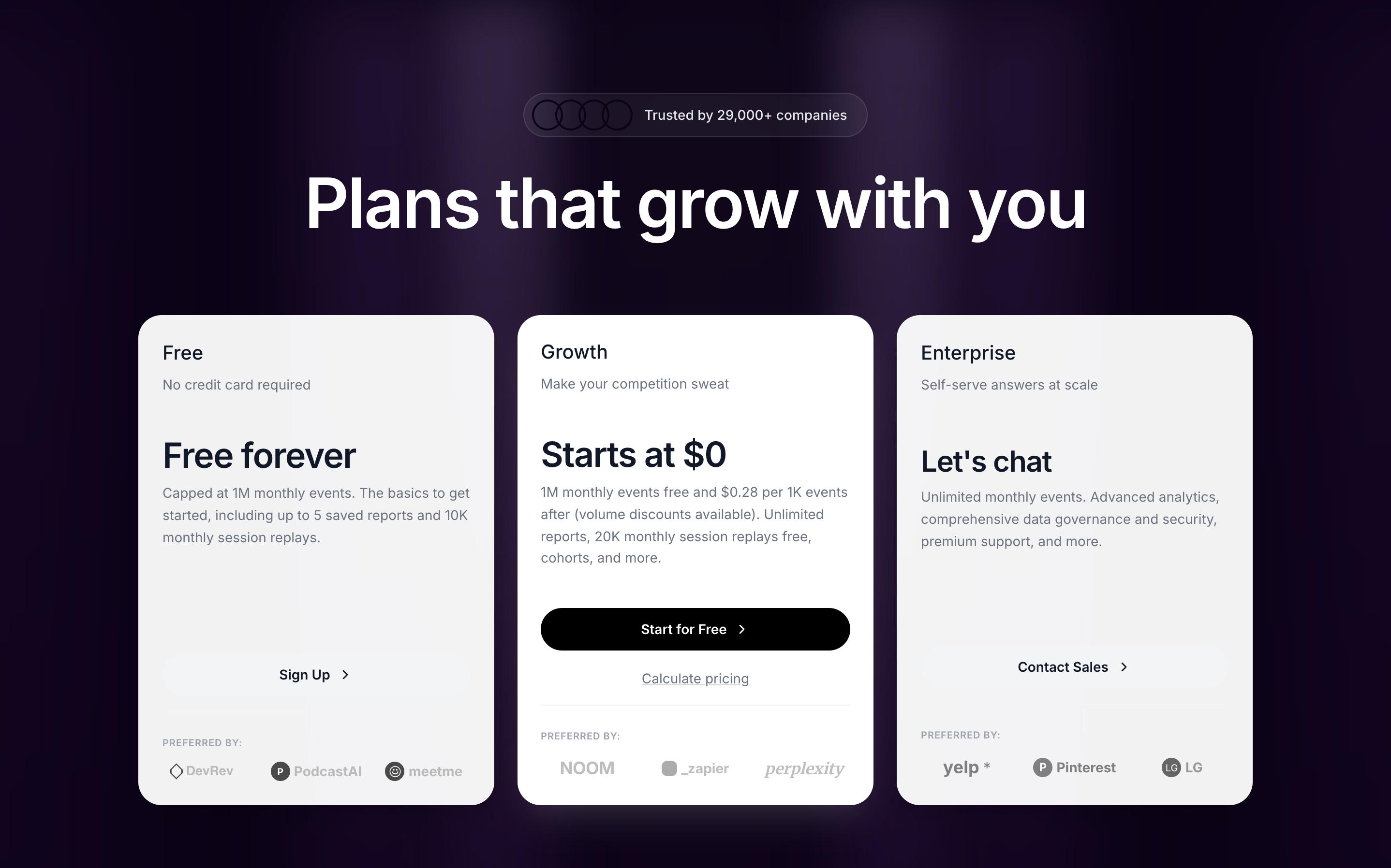 Mixpanel Pricing preview