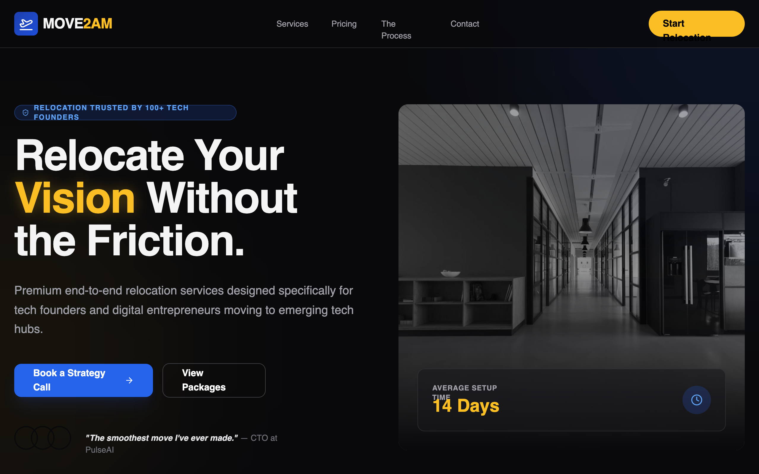 Move2AM — Premium Tech Relocation Landing Page preview