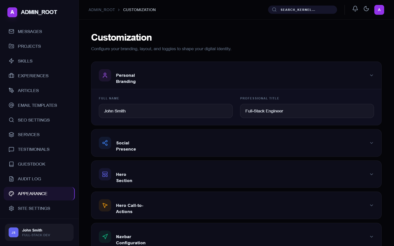 Integrated Admin Customization Dashboard — Pro Edition preview