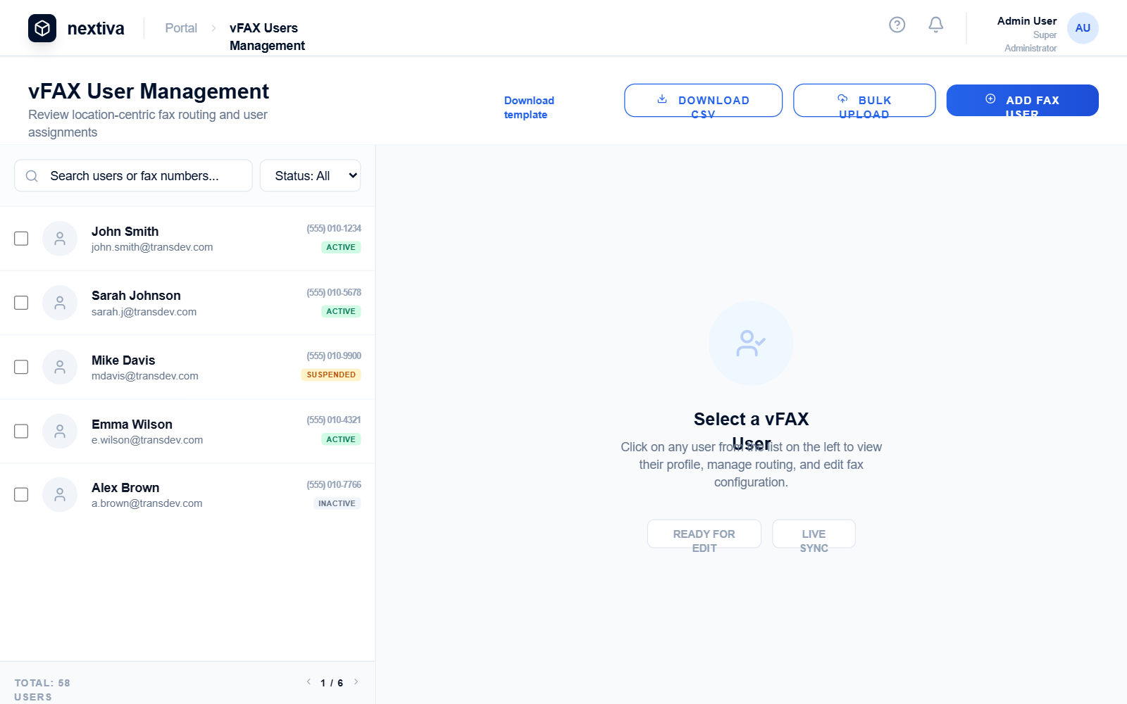 Nextiva vFAX Management | Dynamic Full-Width View preview