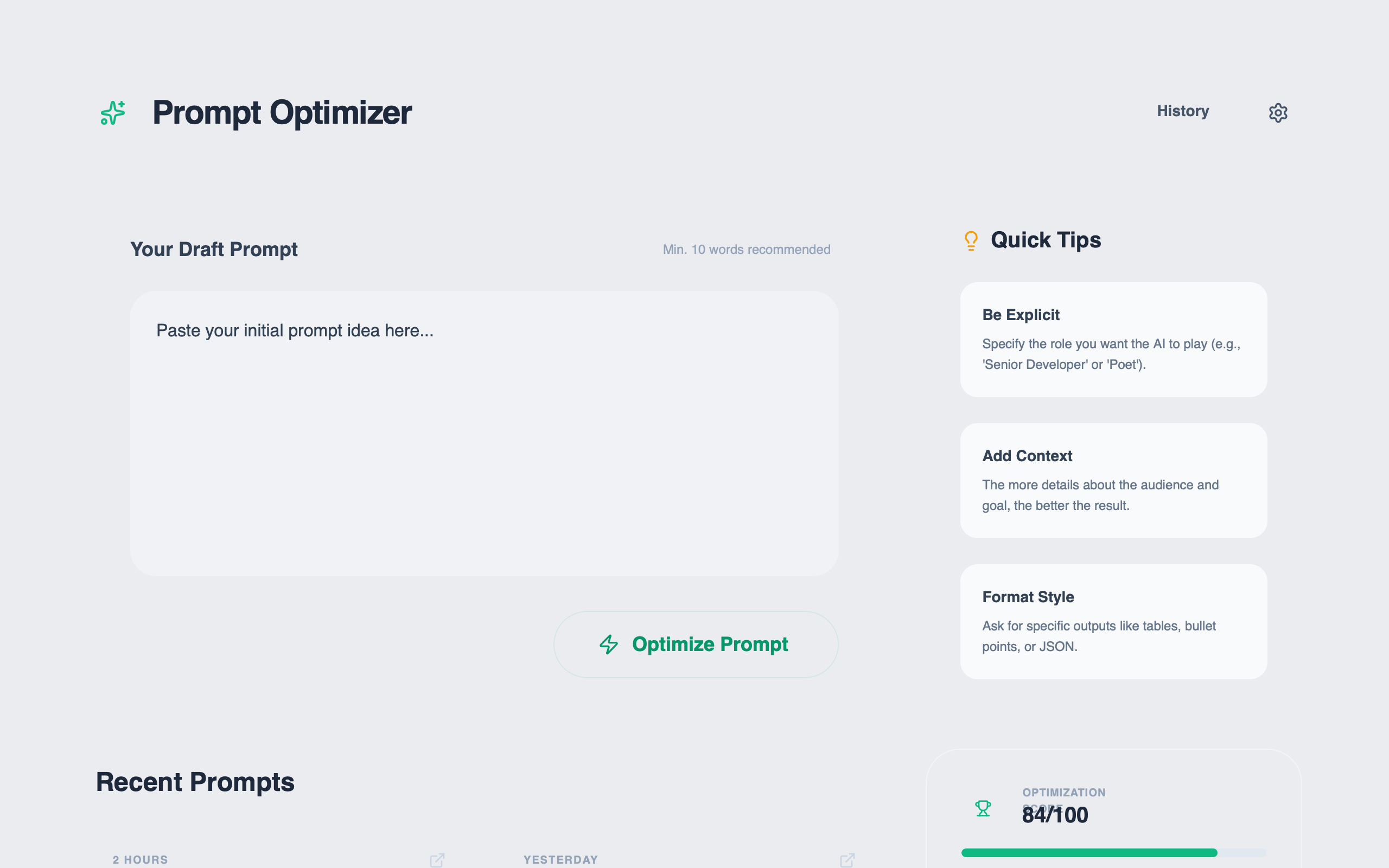 Prompt Optimizer - Light Neumorphism preview