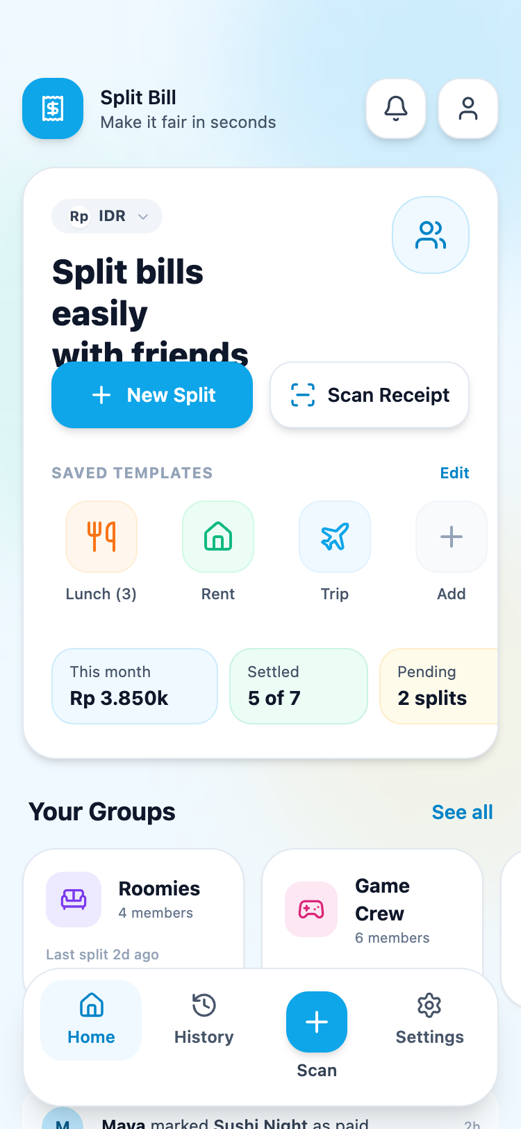 Split Bill — Enhanced Dashboard preview