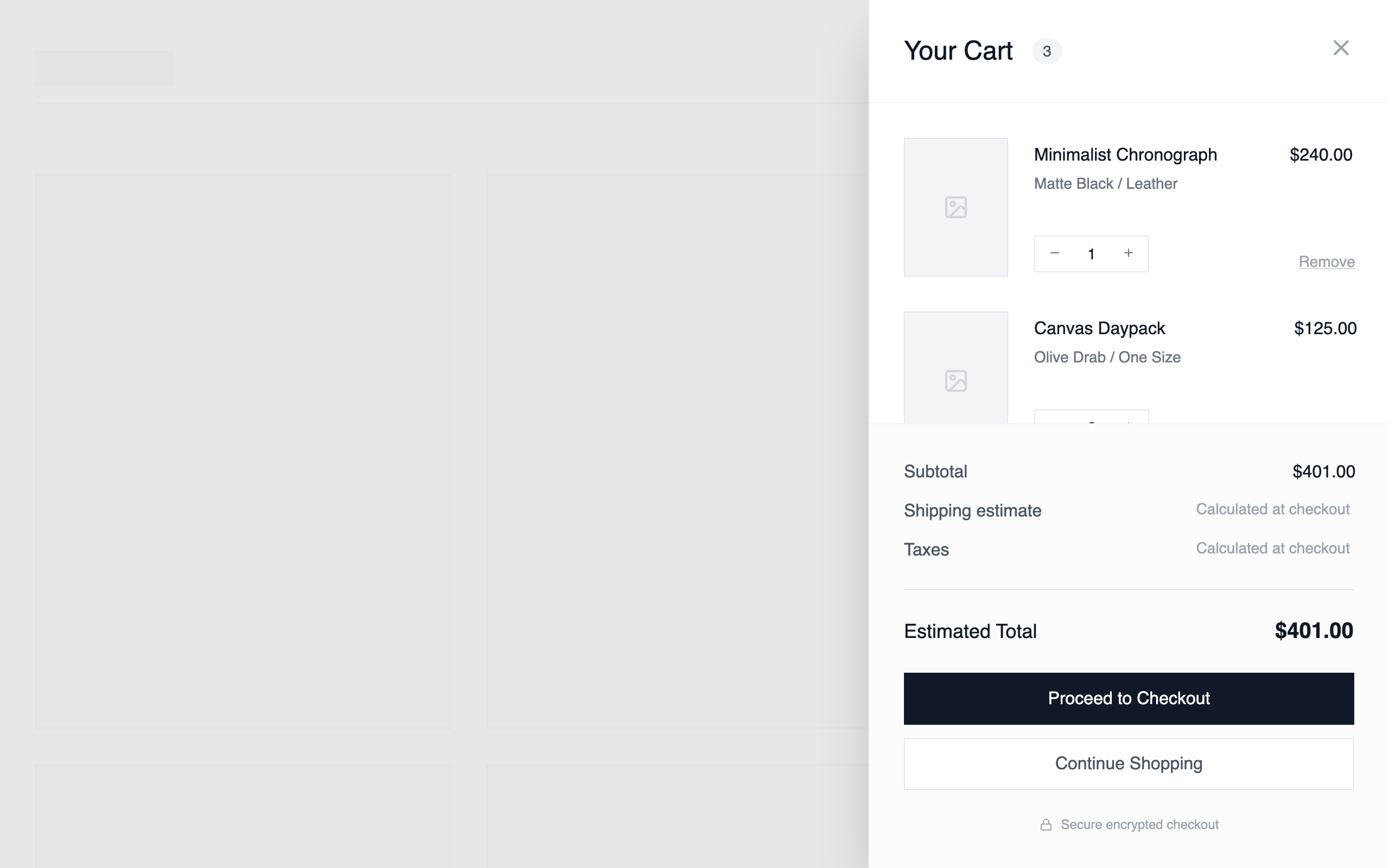 Cart Drawer- Essential Slide in preview