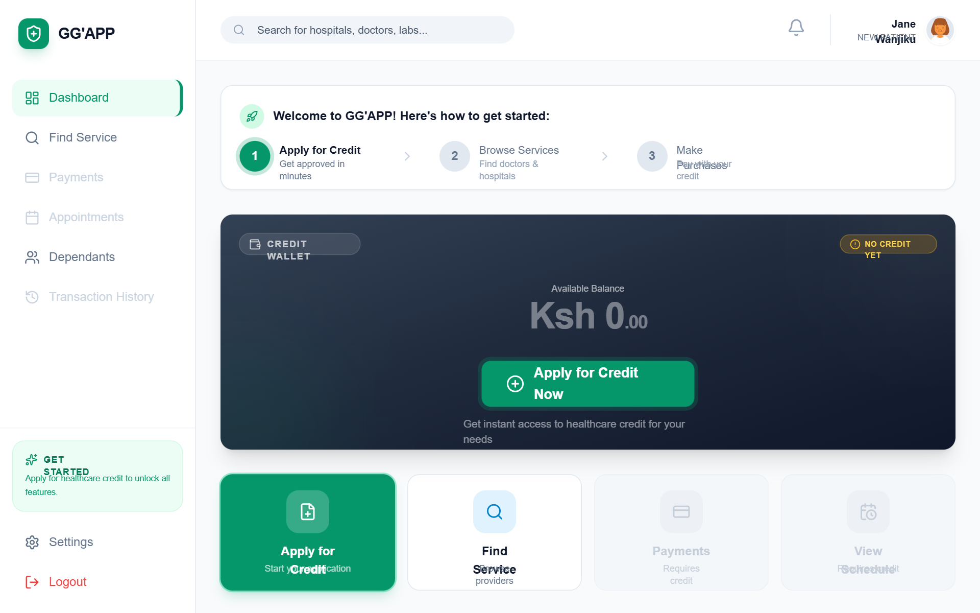 GG'APP New Patient Dashboard preview