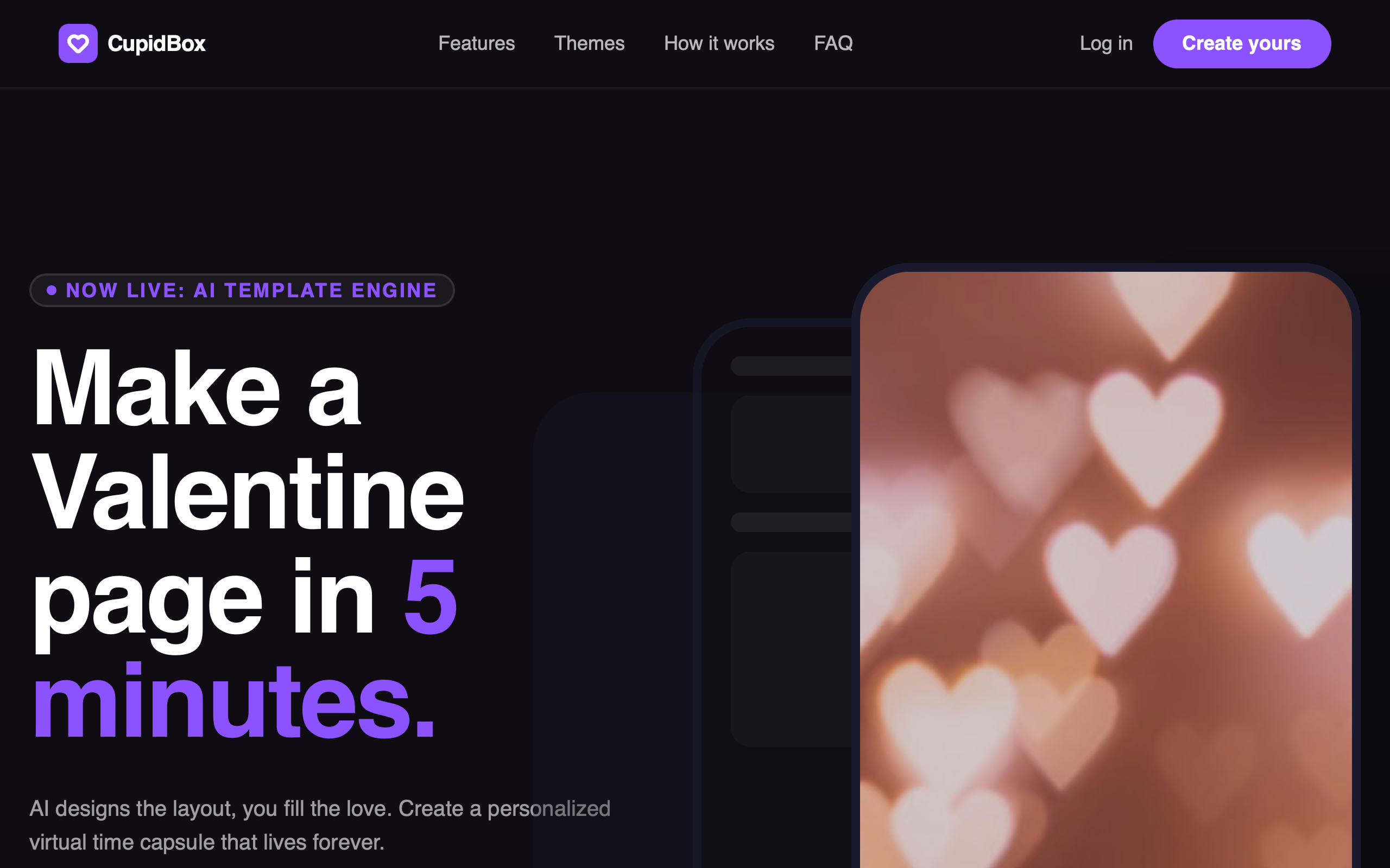 CupidBox Premium Dark Landing Page preview