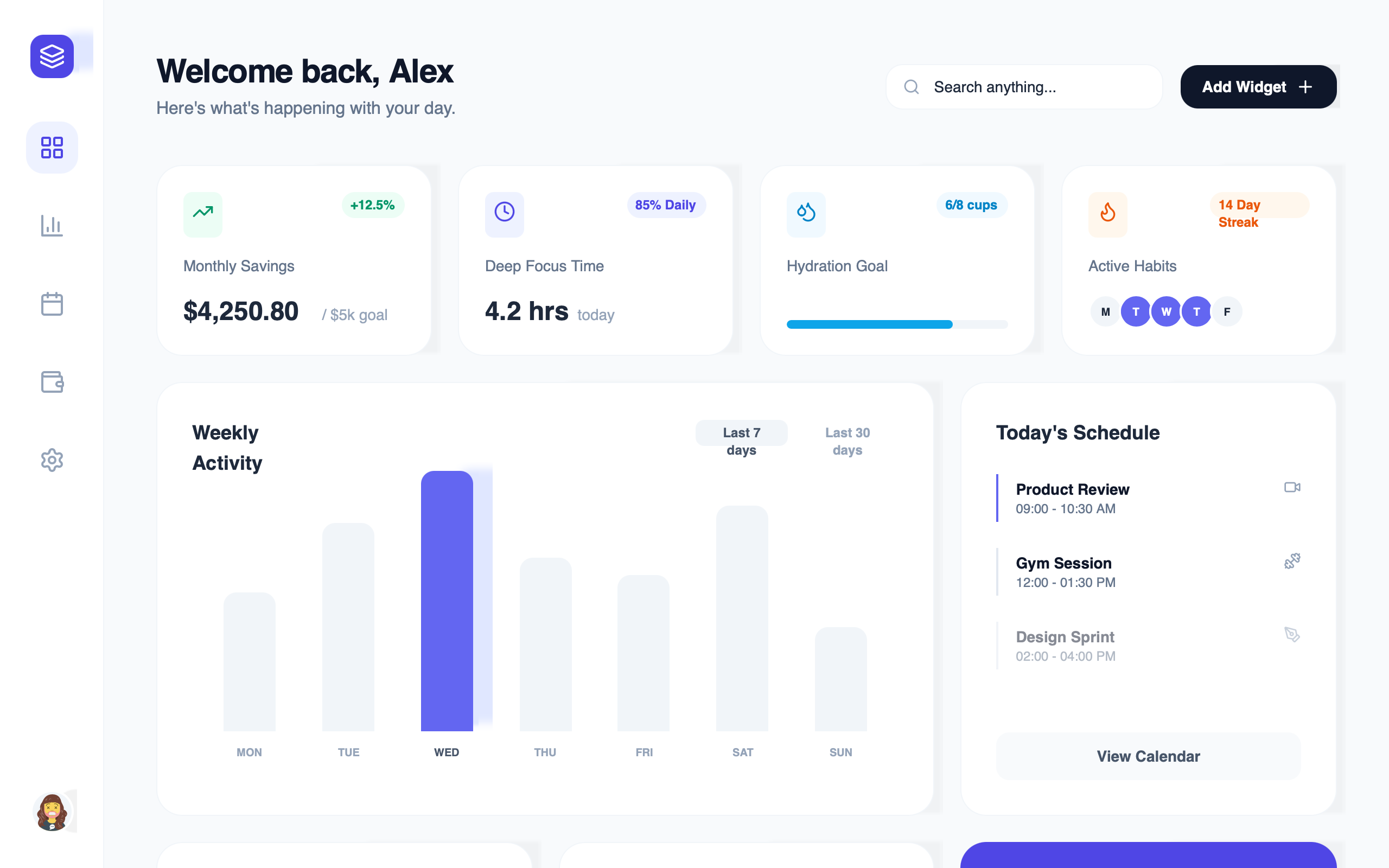Premium Glassmorphism Dashboard with Smooth Edge-to-Edge Line Charts preview