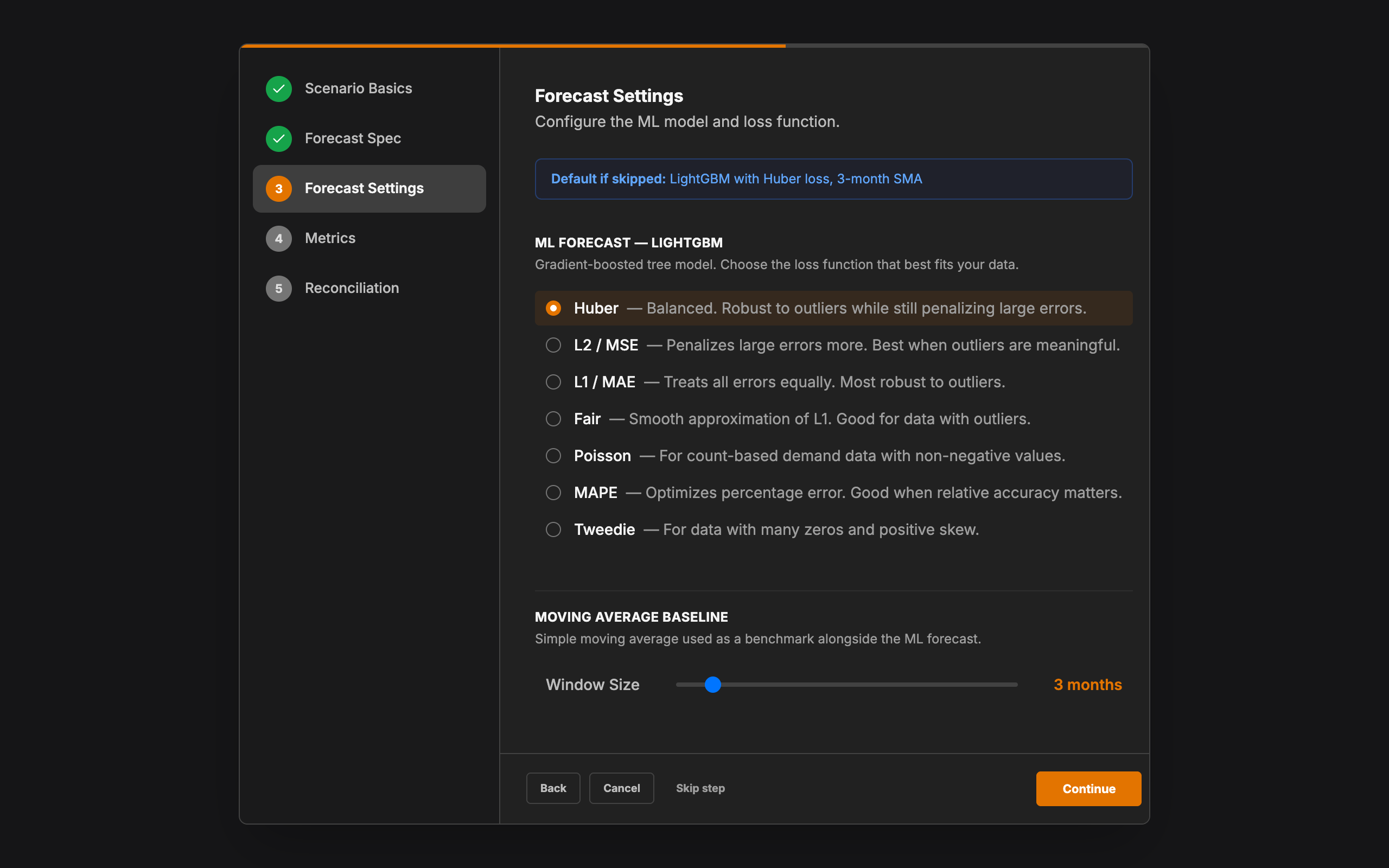 Condensed Forecast Settings View preview