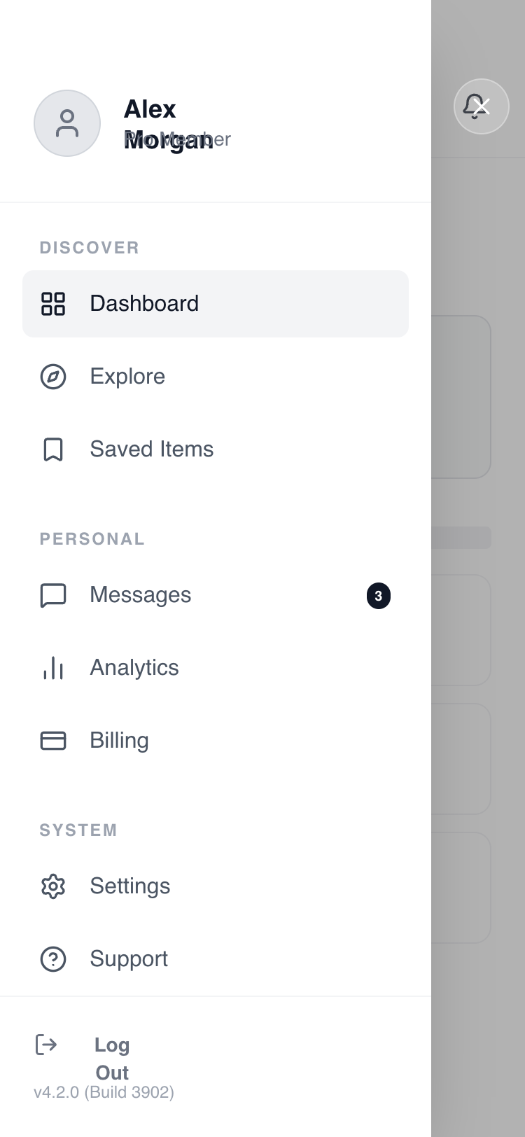 Side drawer navigation preview