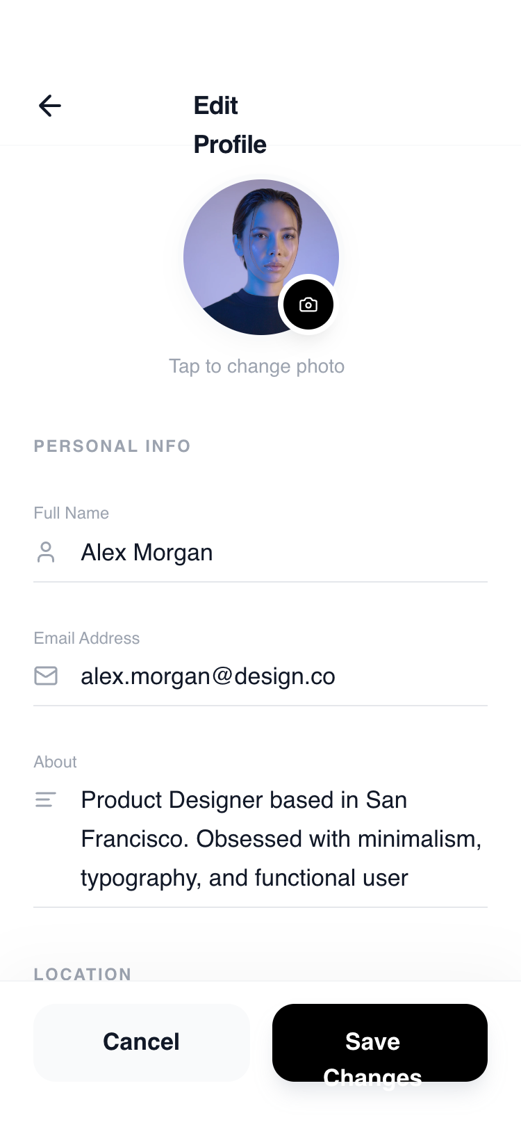 Inline Edit Profile preview