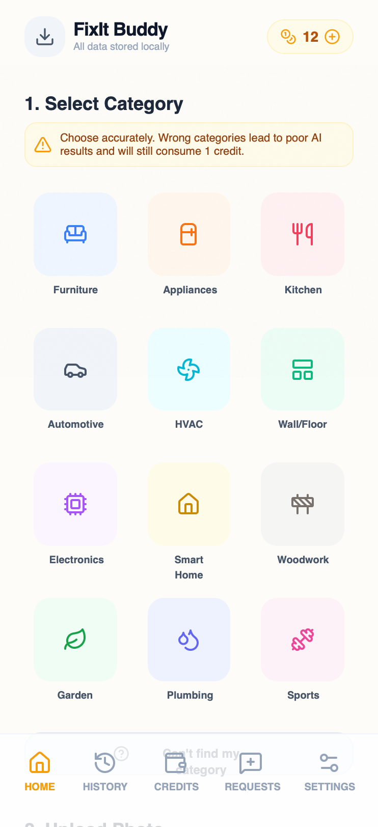 FixIt Buddy - Category Selection preview