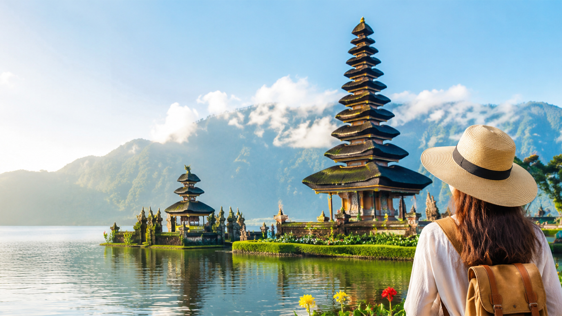 Woman enjoying tropical Bali beach experience