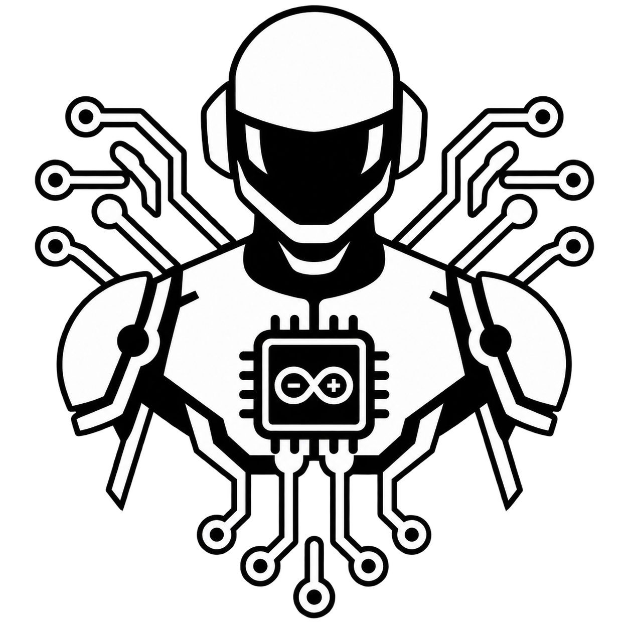 Arduino Robot Logo - Futuristic Robot with Circuit Board Arms