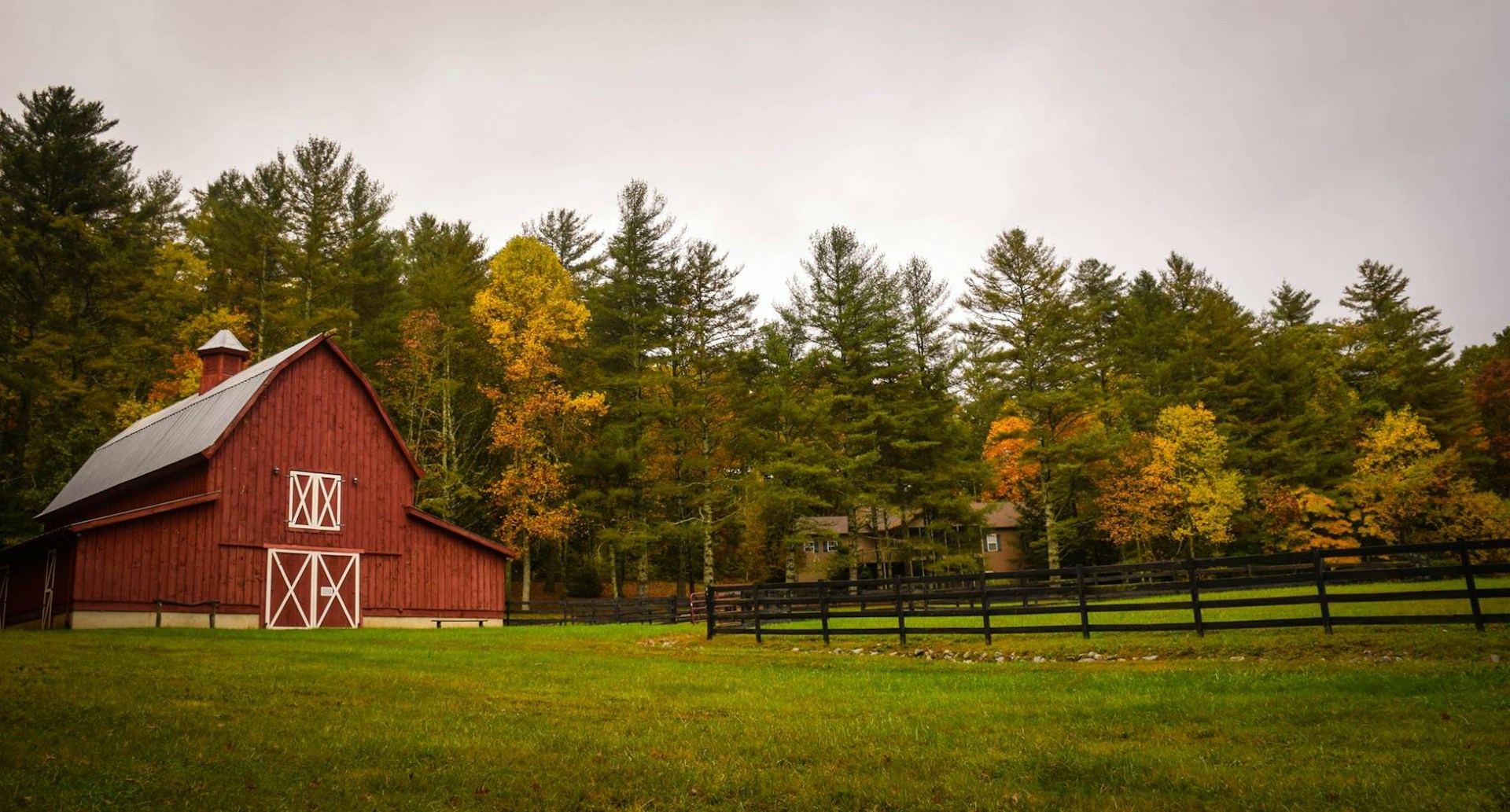 Beautiful farmhouse with red barn