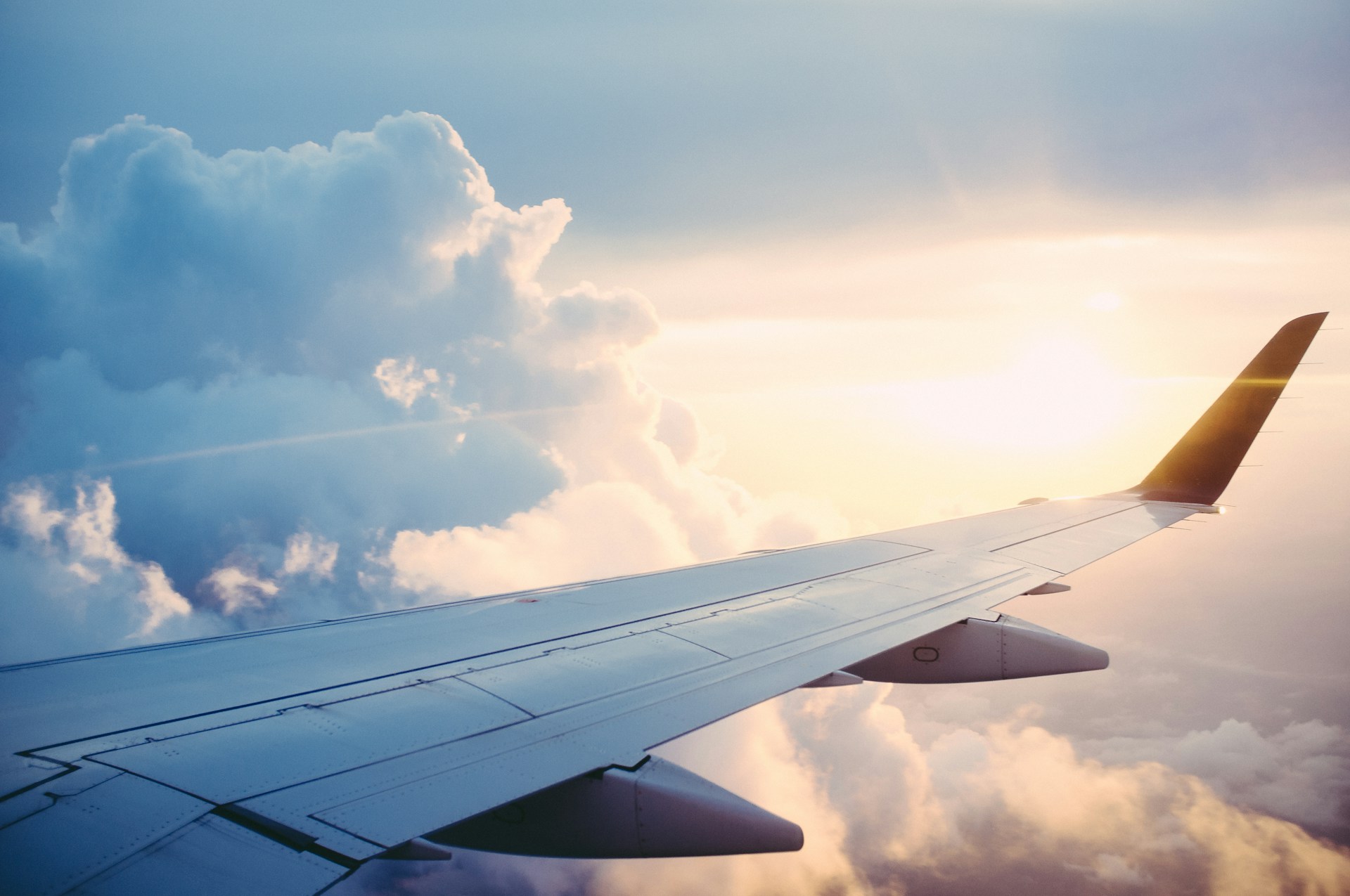 Airplane wing view during flight