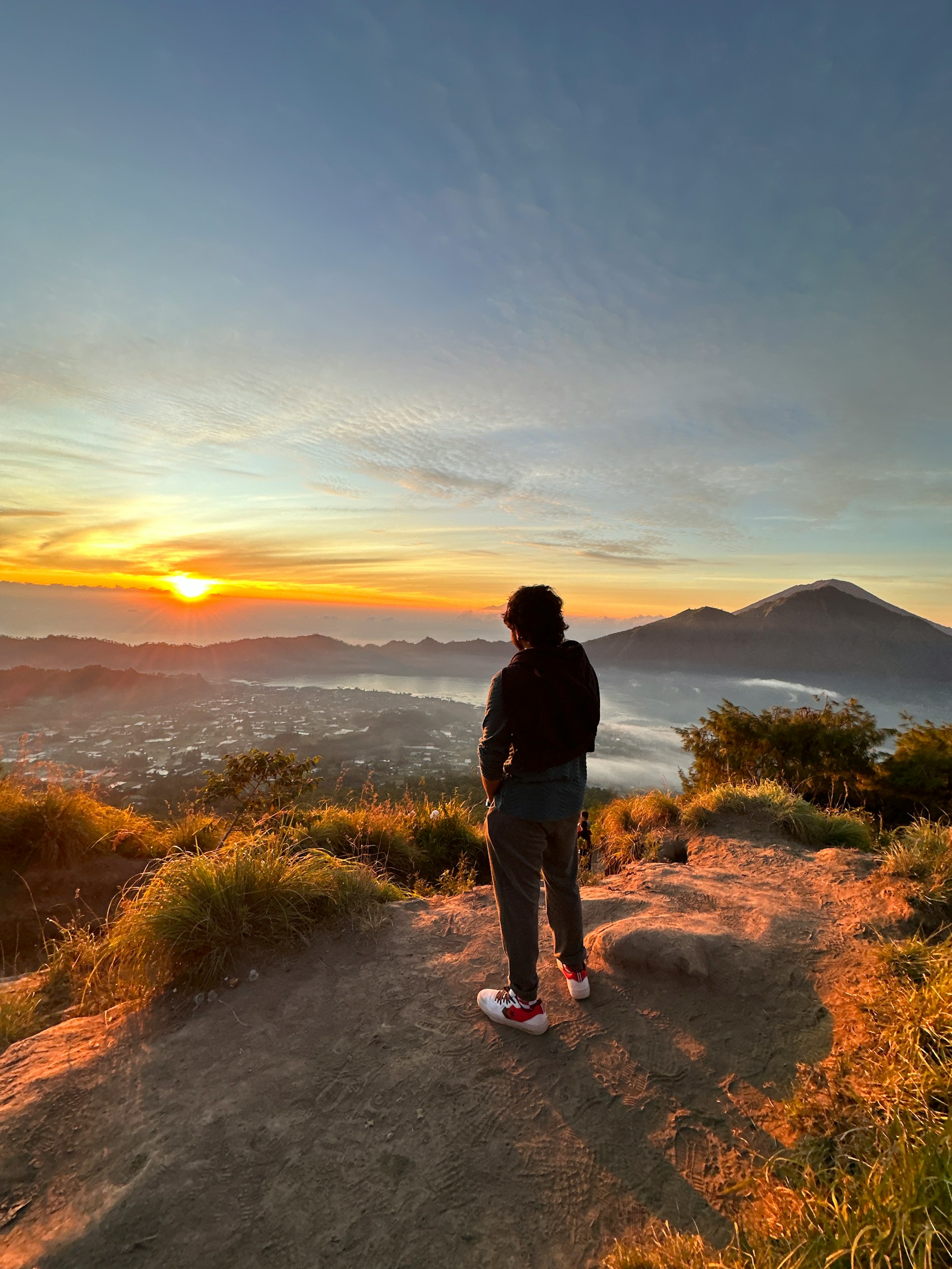 Mountain hiking trail at sunrise