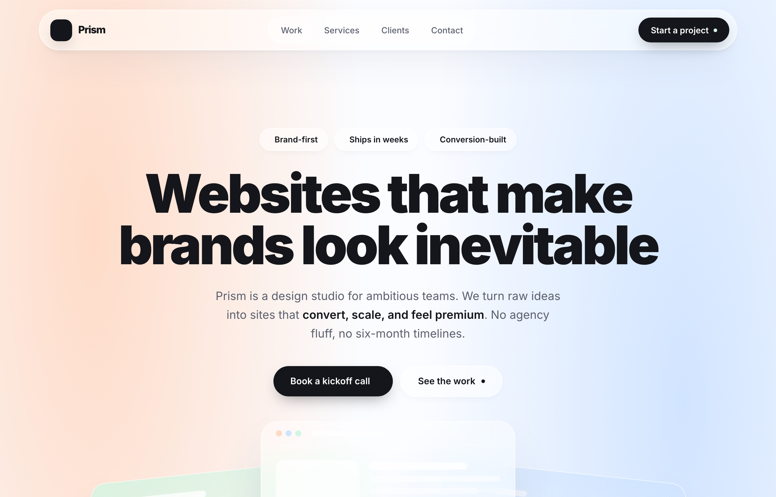 Prism - Frosted-Glass Pastel Agency Studio, a real glassmorphism website example