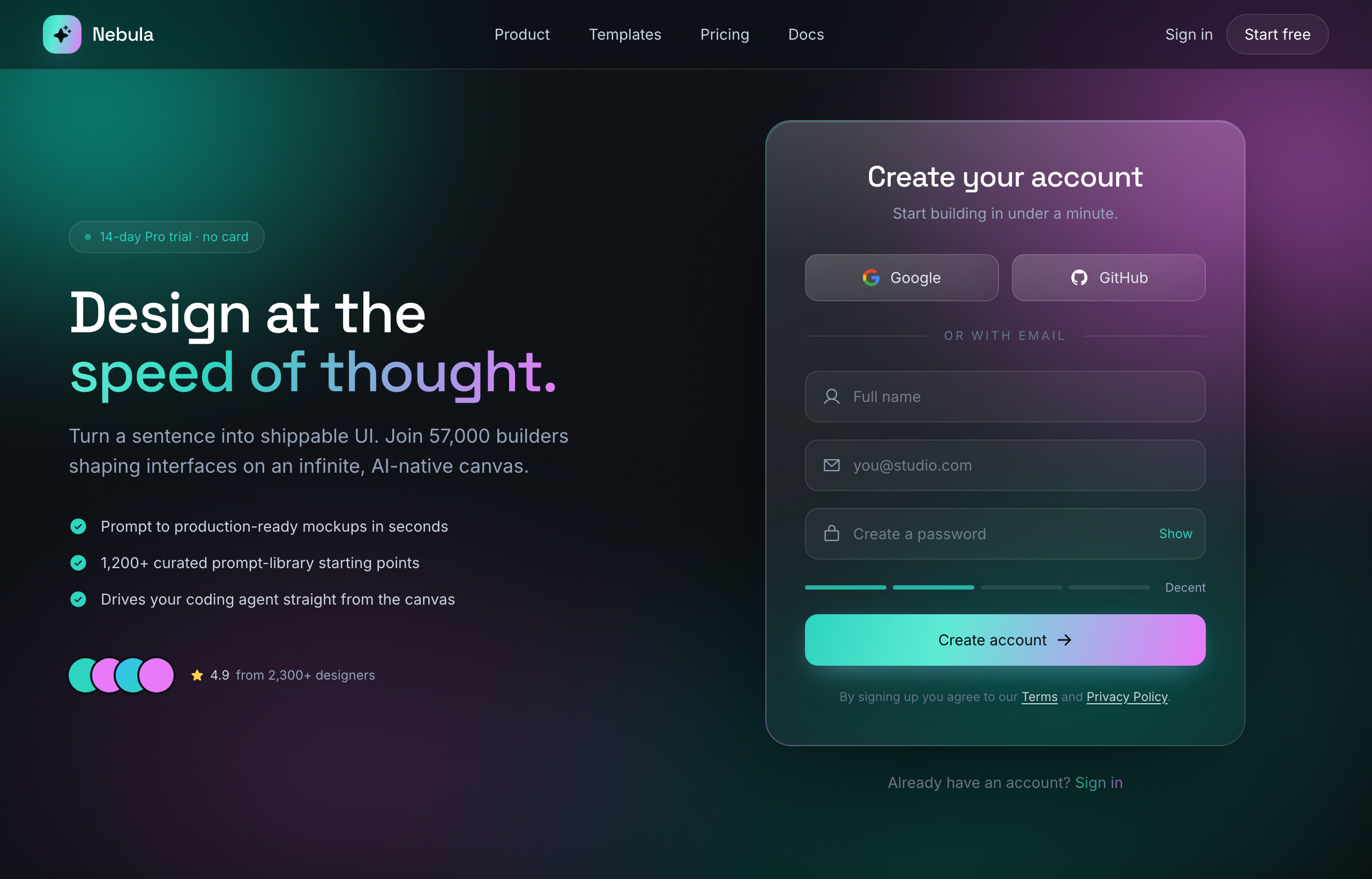 Aurora Glass - Sign Up at the Speed of Thought, a real glassmorphism login example