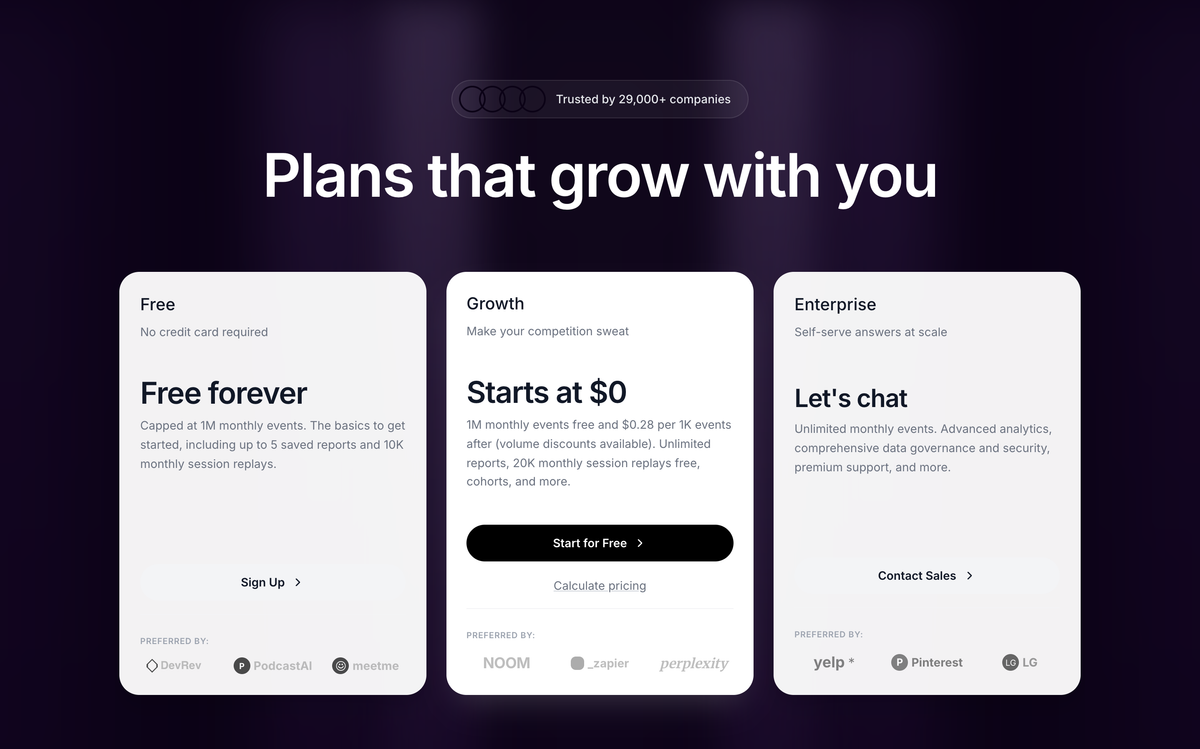 Mixpanel Pricing preview