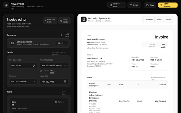 Enterprise Invoice Editor (Split View) preview