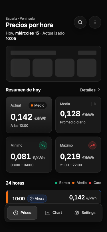 PrecioLuzApp — Prices (icono de cálculo en todas las horas) preview