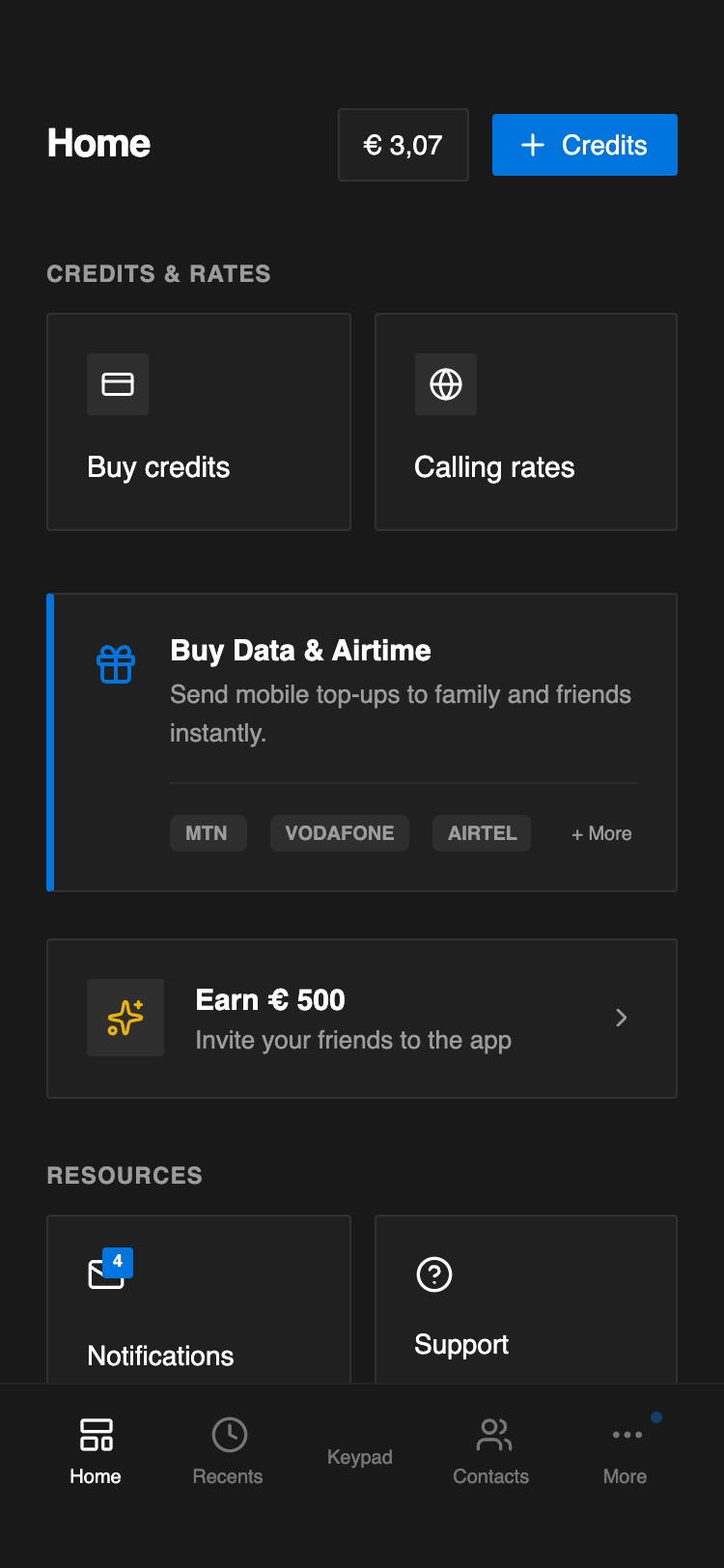 Notion-Style Dark Telecom Home Screen preview