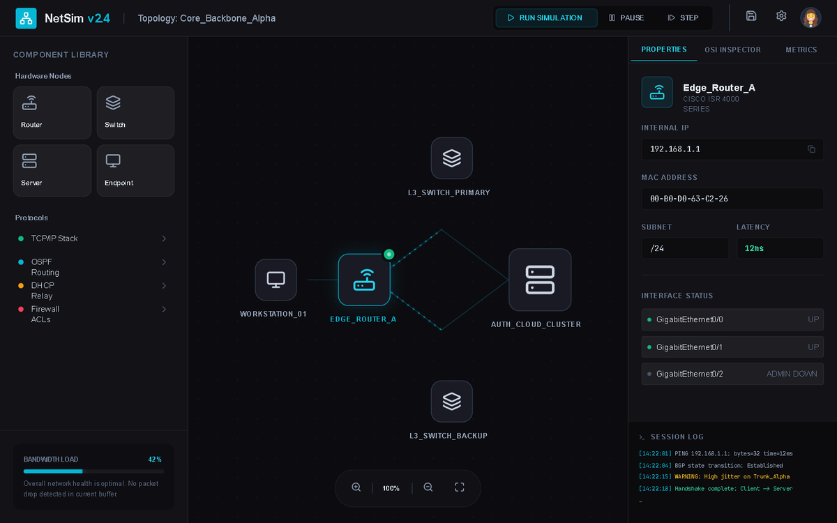 Dark Mode Beginner Network Simulator preview