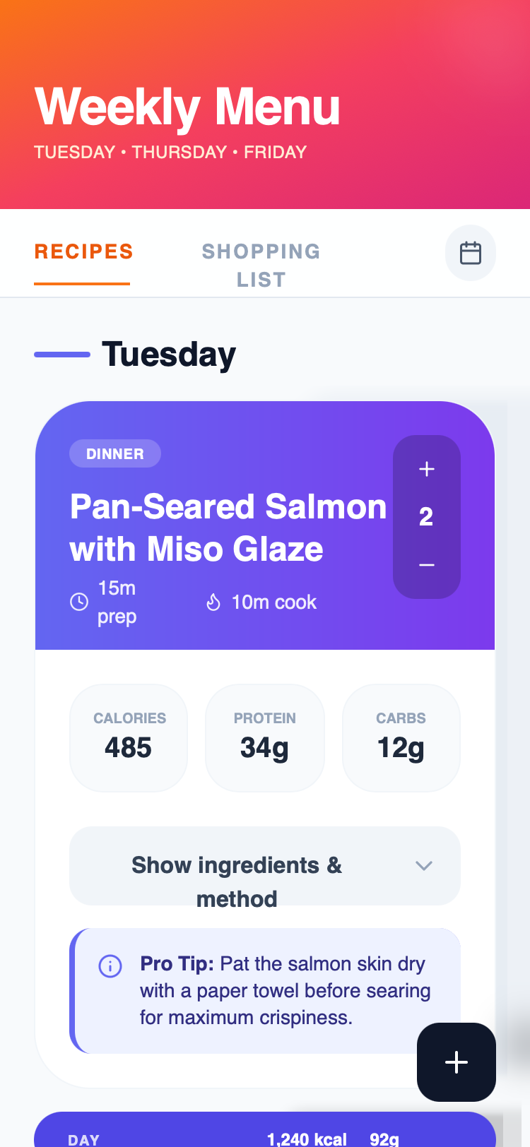 Apple HIG Dark Theme Meal Planner preview