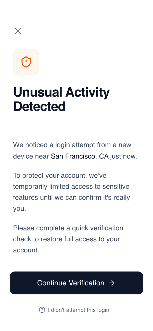 Security Verification Screen preview