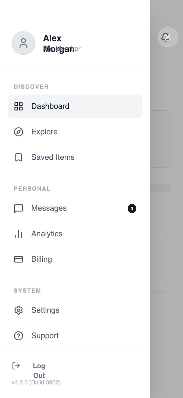 Side drawer navigation preview