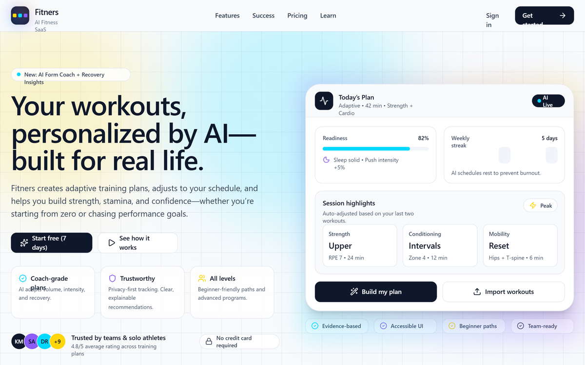 Fitners — AI Fitness SaaS Homepage preview