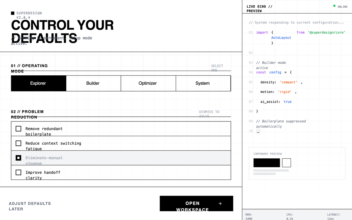Developer tool dashboard/onboarding preview