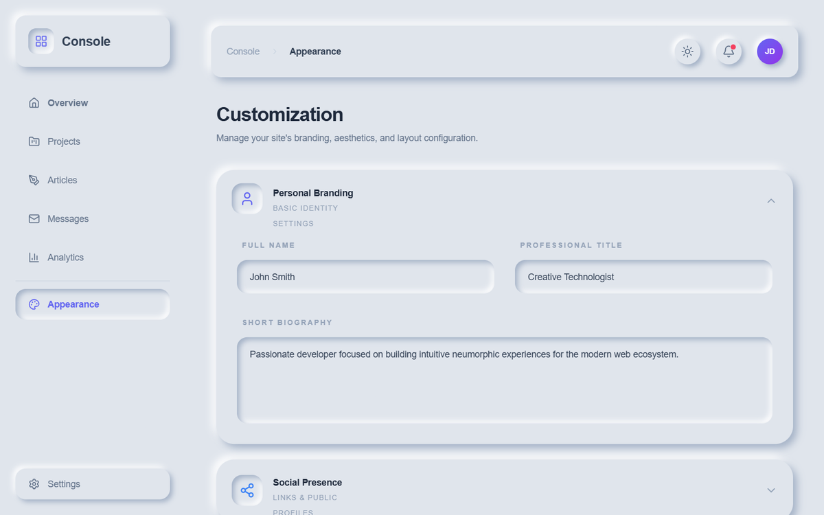 Neumorphic Light Customization — Navigation & Theme Update preview