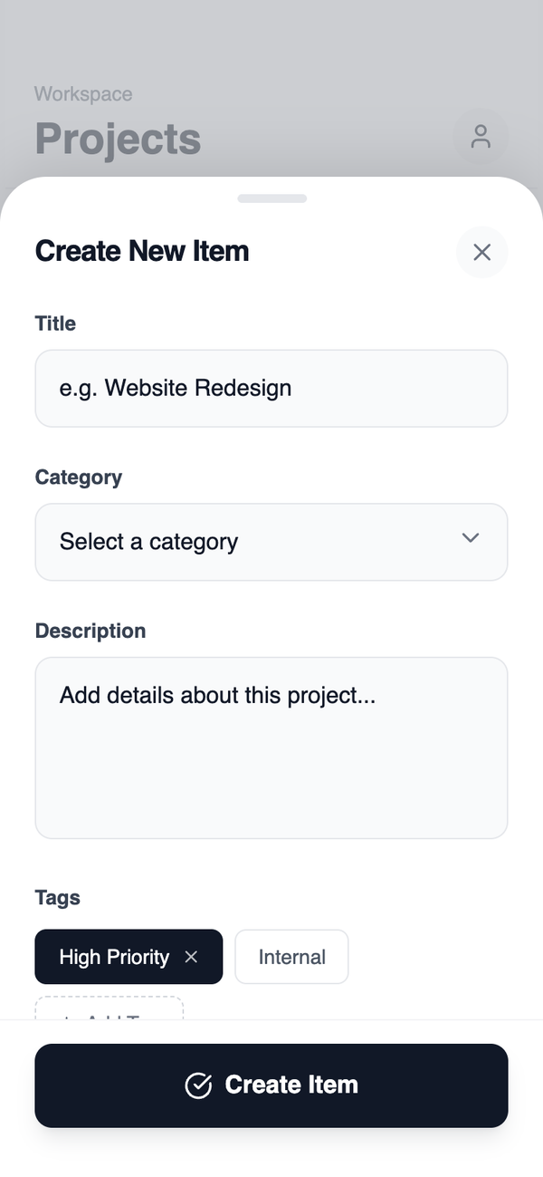 Bottom Sheet Creation Flow preview