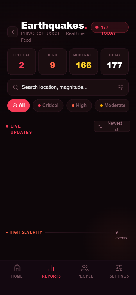 SeismicWatch — Earthquakes List preview