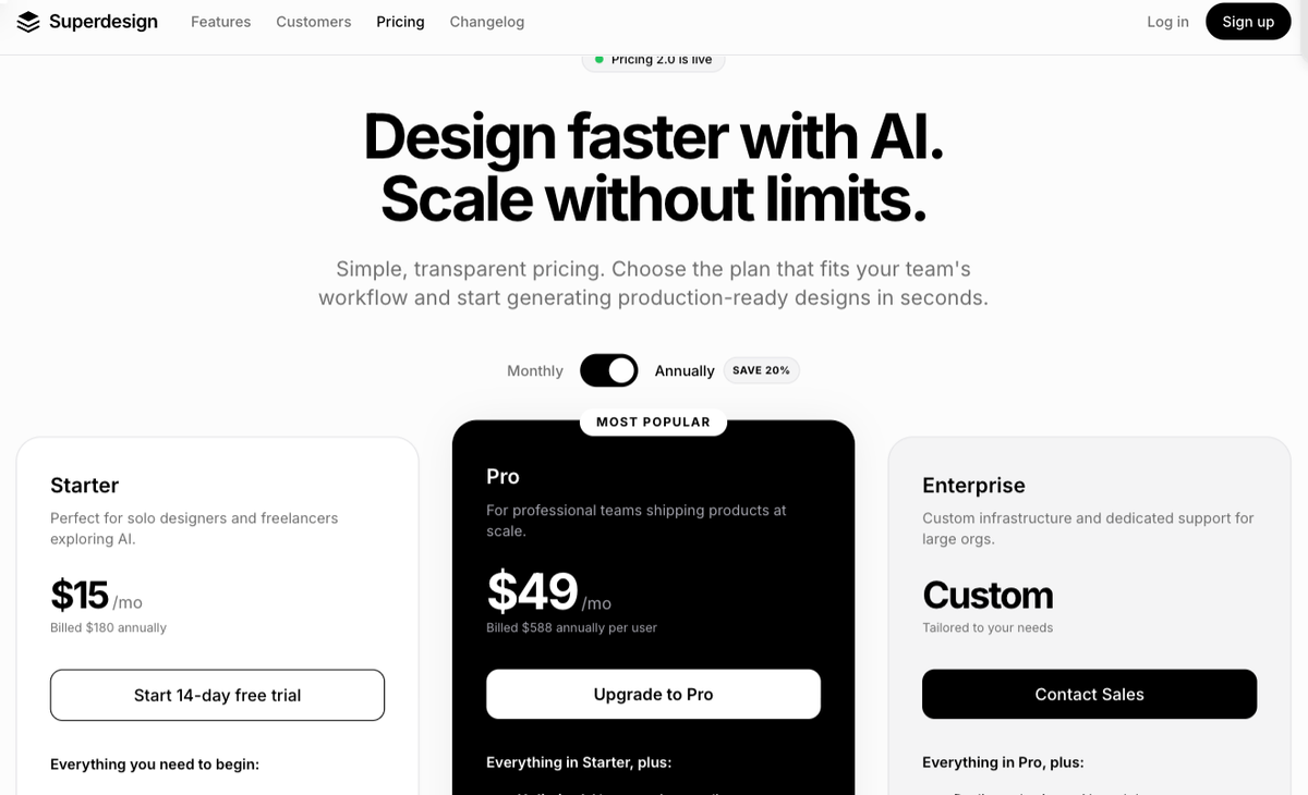Pricing Page preview