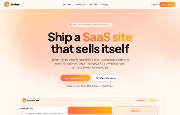 Solflare - Sunset Gradient Warm (SaaS Website Design Prompt) preview