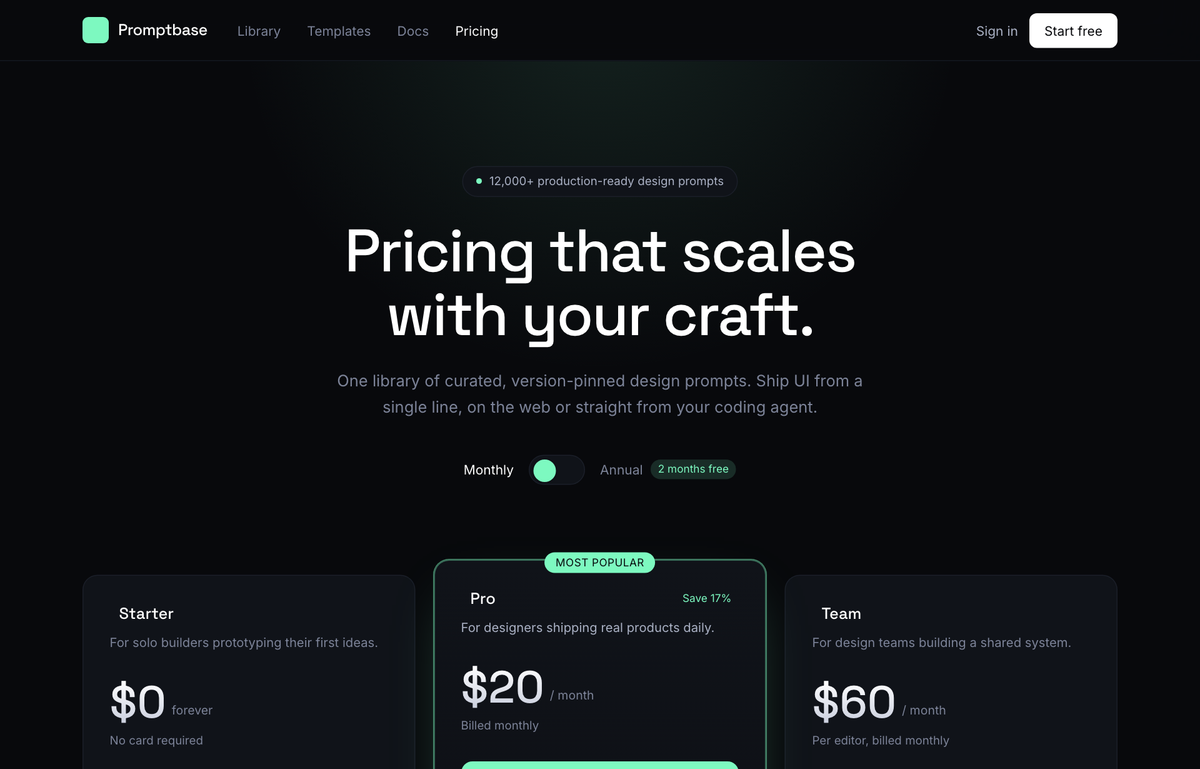Electric Mint Dark Dev-Tool Pricing preview