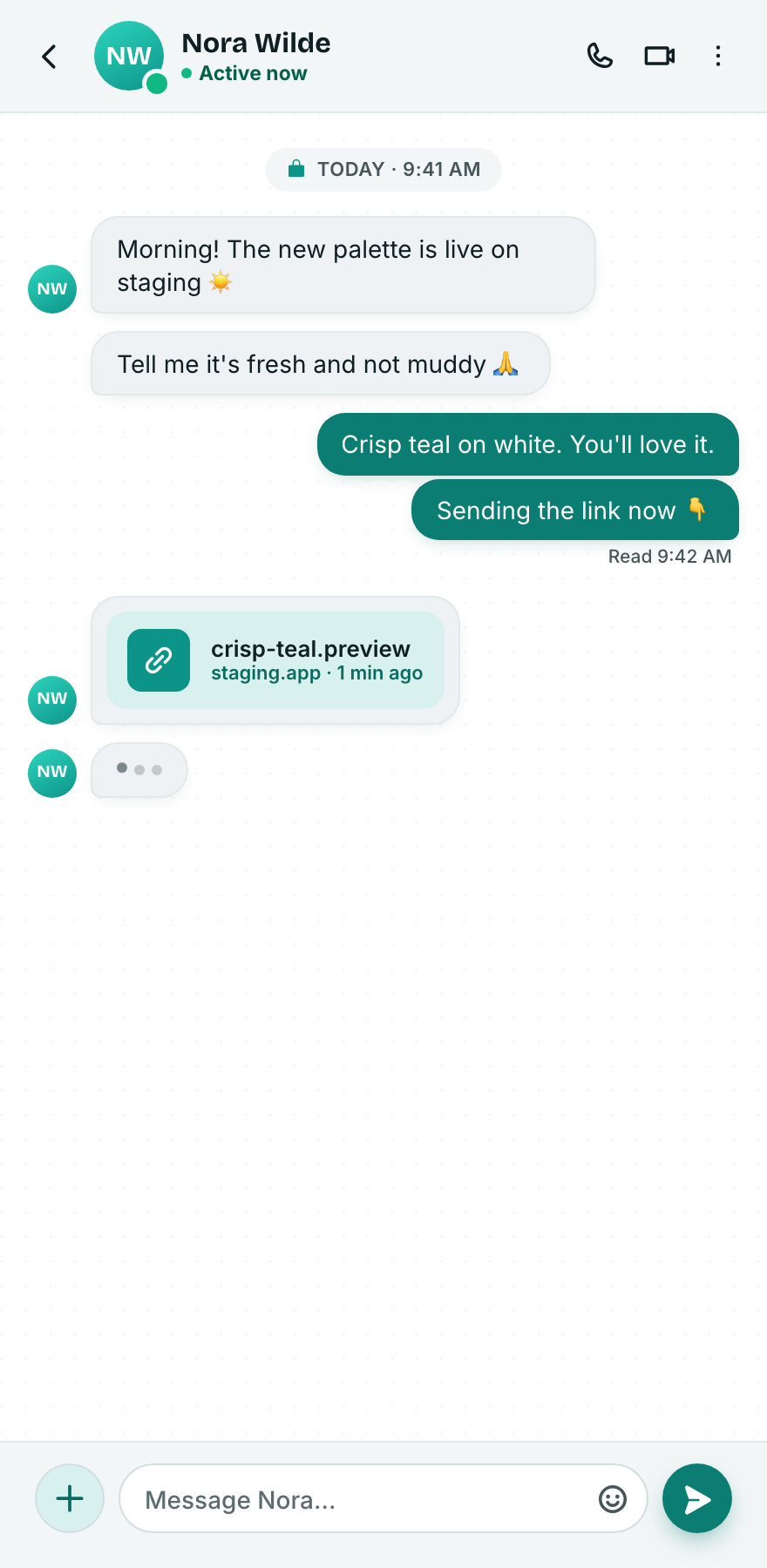 Crisp Teal Chat preview