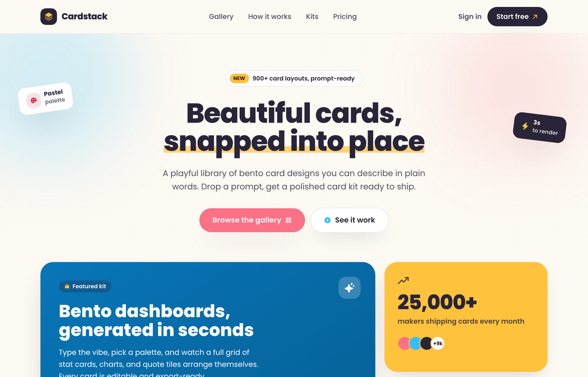Cardstack — playful bento card designs preview