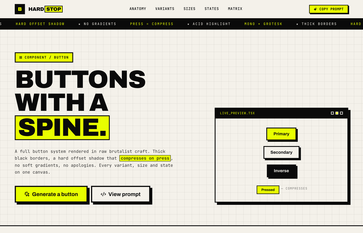 HARDSTOP — Buttons With a Spine: A Brutalist Button System preview