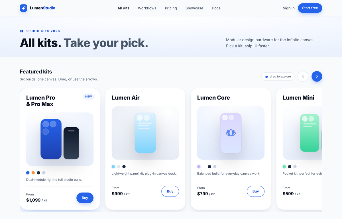 All Kits. Take Your Pick. — LumenStudio Kit Carousel preview