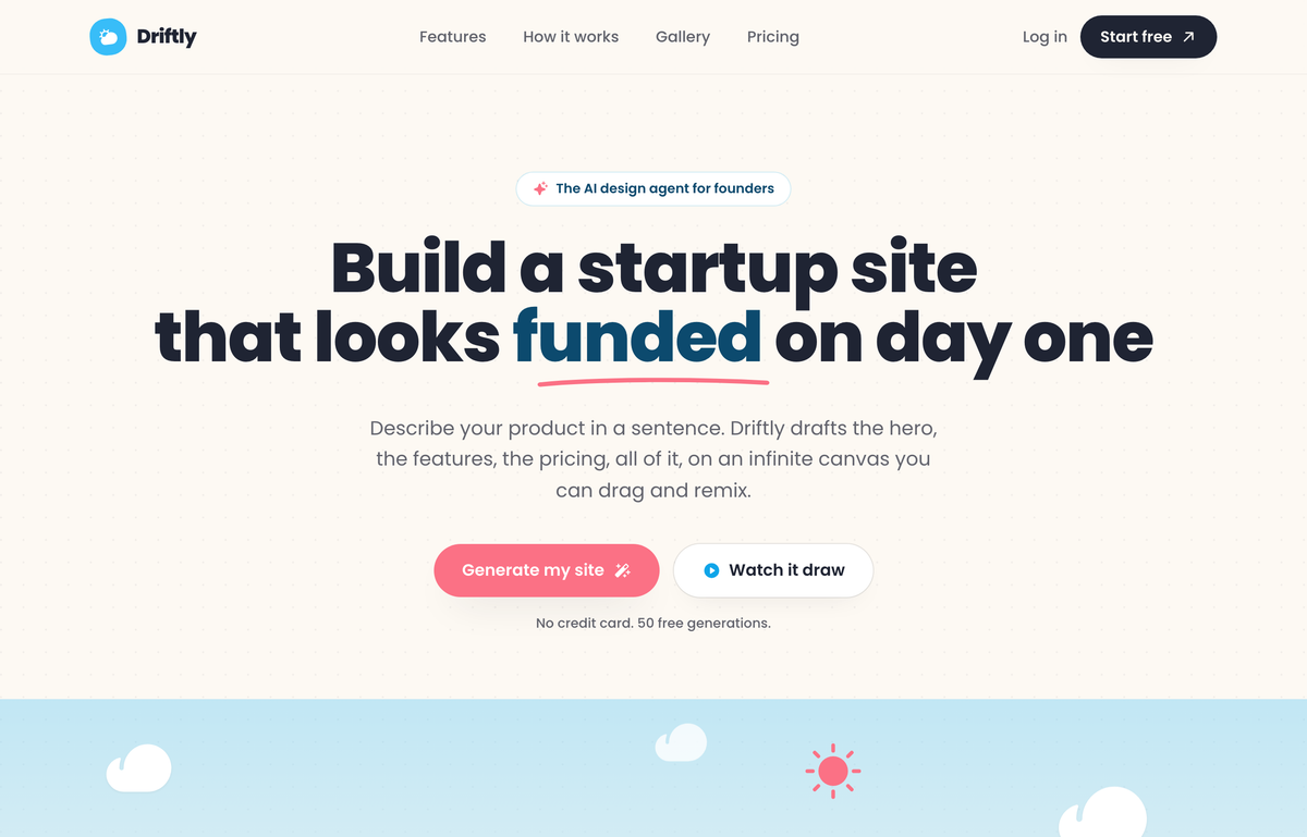 Driftly: Ship a startup site your whole team is proud of preview