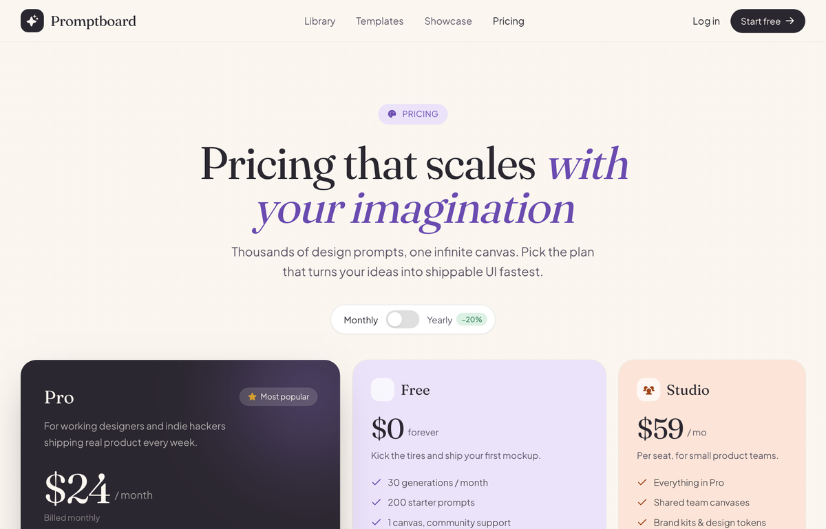 Warm Pastel Bento SaaS Pricing preview