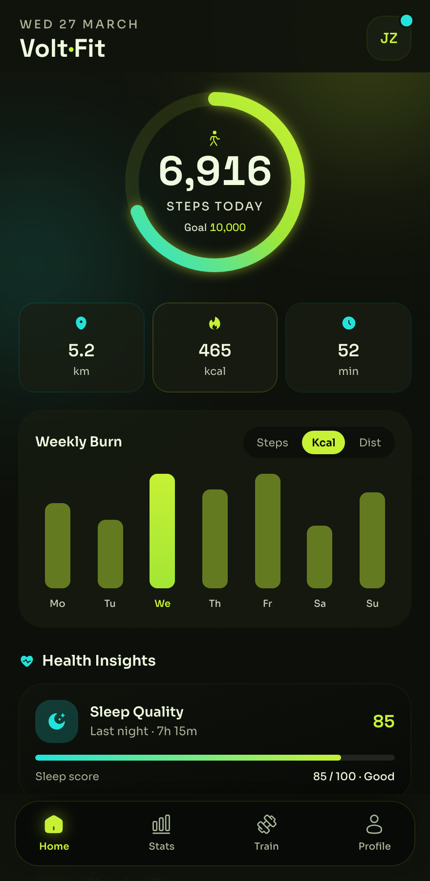 Volt — Electric-Lime Fitness Dashboard preview
