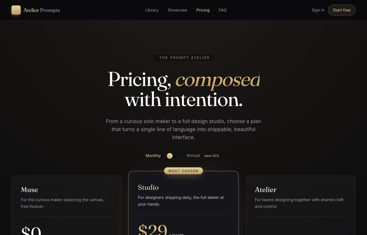 Gilded Atelier Dark-Serif Pricing preview