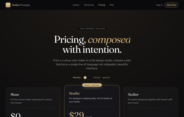 Gilded Atelier Dark-Serif Pricing preview